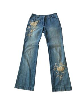 Cache Vintage VTG Embroidered Beaded Bootcut Jeans Womens 6 Blue Denim